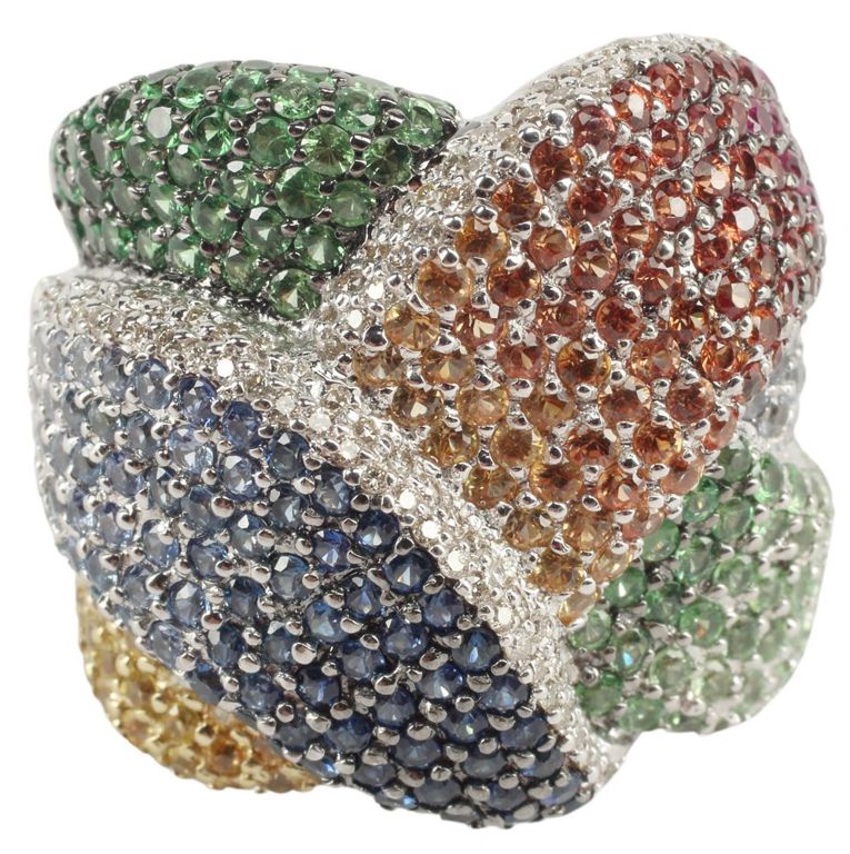 Estate 18kt Wg Diamond & Multicolor Sapphire Ring