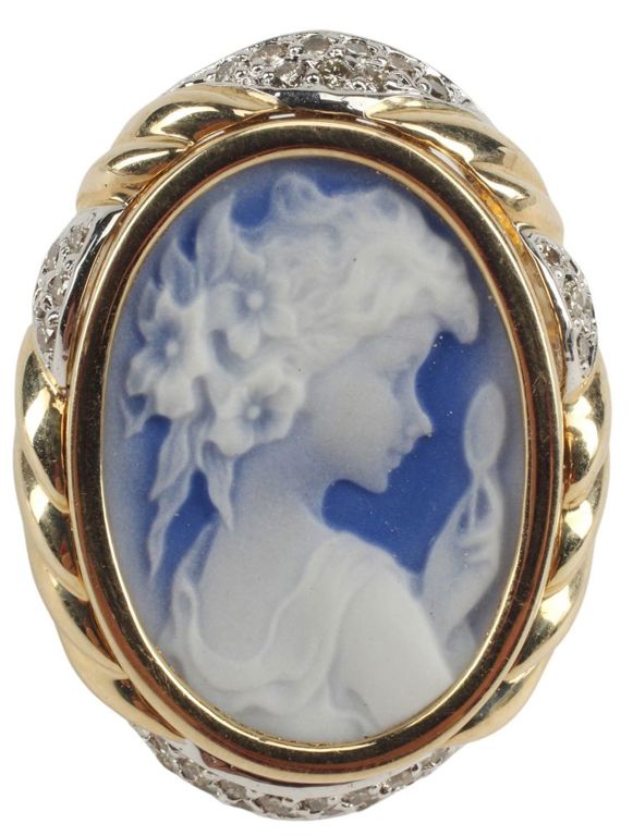 Estate 14kt Gold Diamond & Cameo Ring