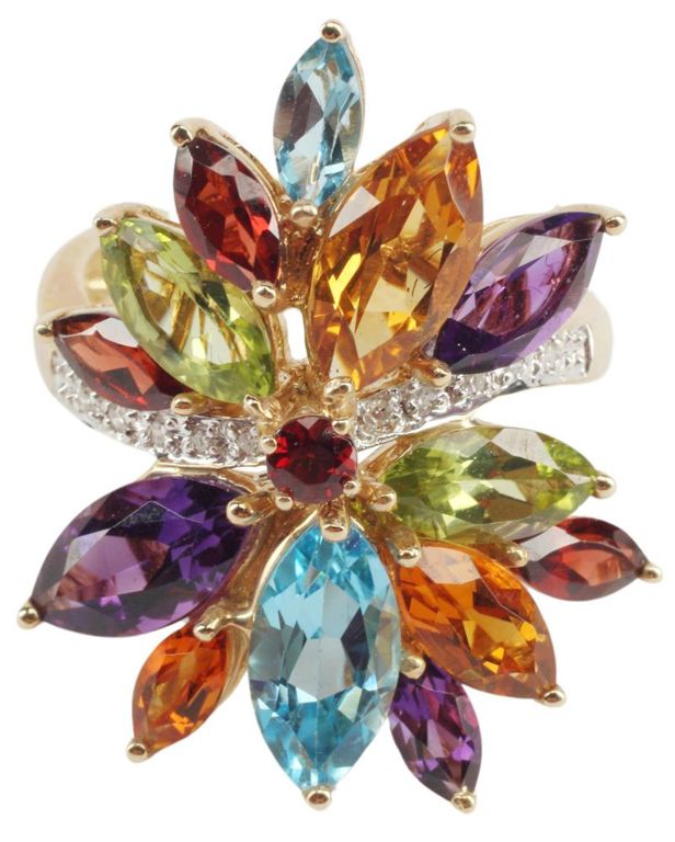 Estate 14kt Gold Diamond & Multi-gemstone Ring