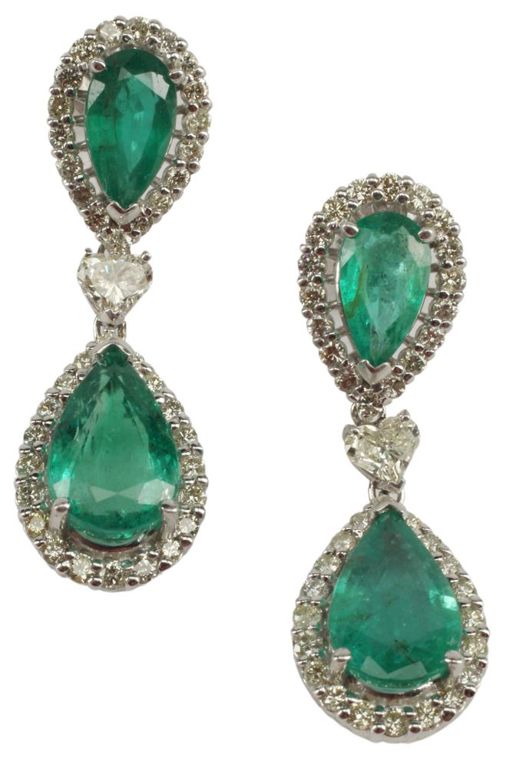 Estate 18k Wg Diamond & Gia Emerald Earrings