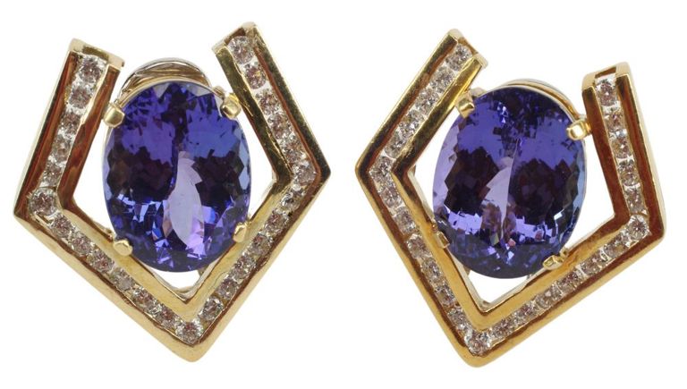 Estate 18kt Gold Tanzanite & Diamond Earrings