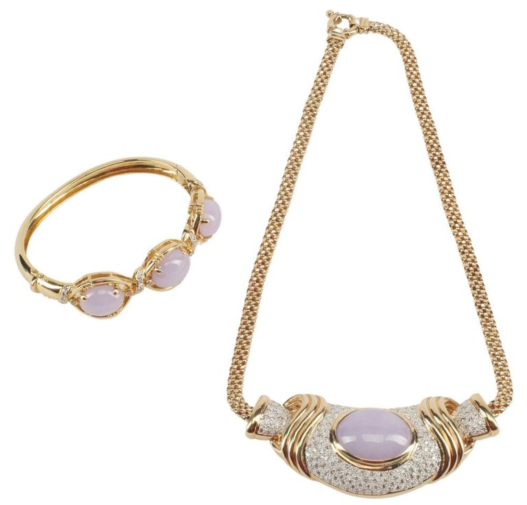 Estate Lavender Jade & Diamond Jewelry Suite