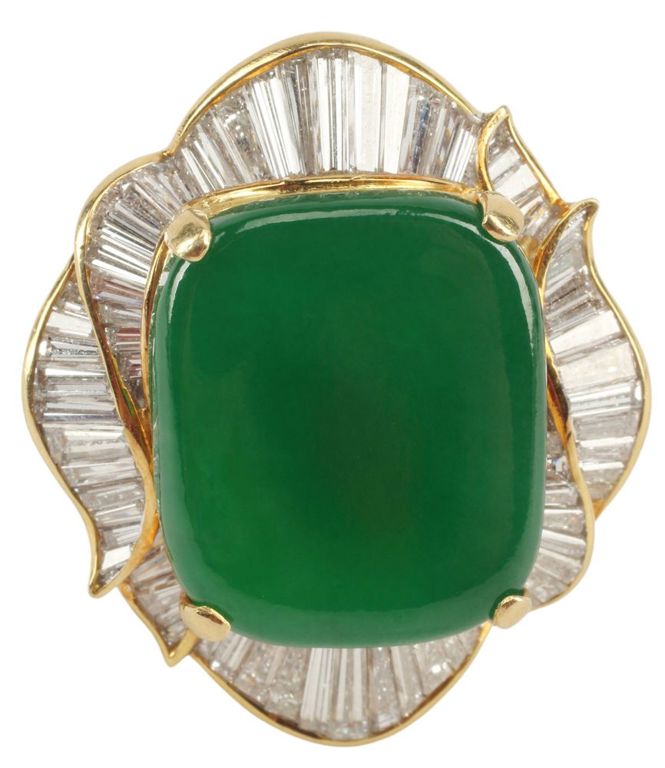 Estate 18k Jade & Diamond Convertible Pendant Ring