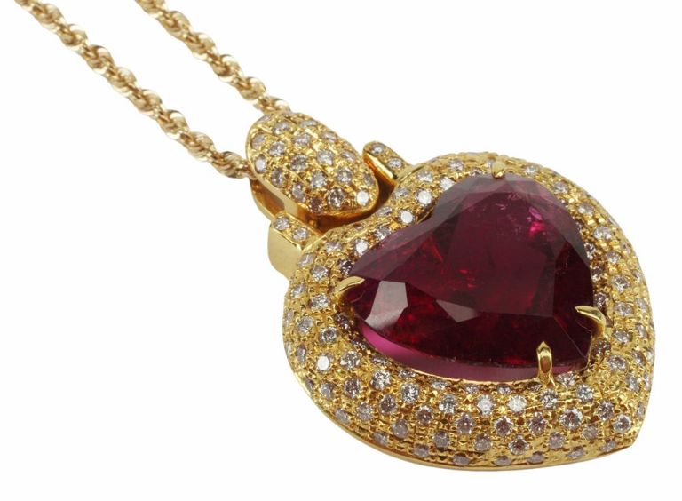 Estate Tourmaline Diamond Pendant Necklace