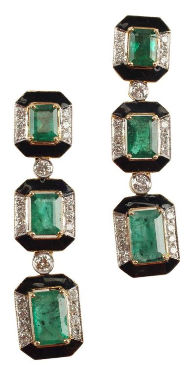 Estate 14kt Gold Emerald & Diamond Earrings
