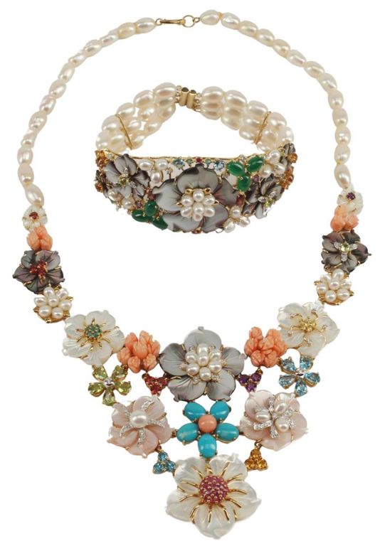 Estate 18kt Gold Pearl, Coral & Gem Jewelry