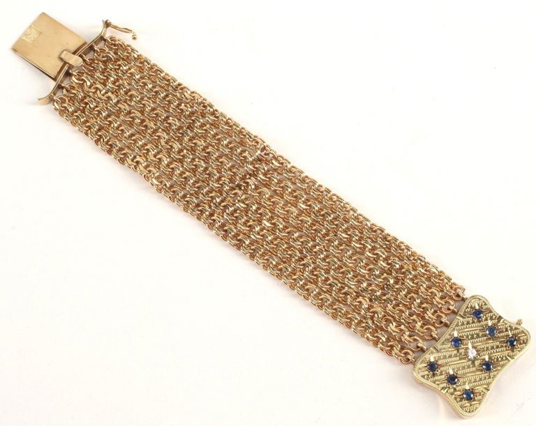 Estate 14kt Gold Diamond & Sapphire Bracelet