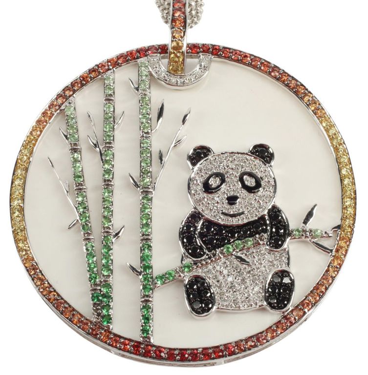 Estate 14kt Wg Diamond & Gemstone Panda Pendant