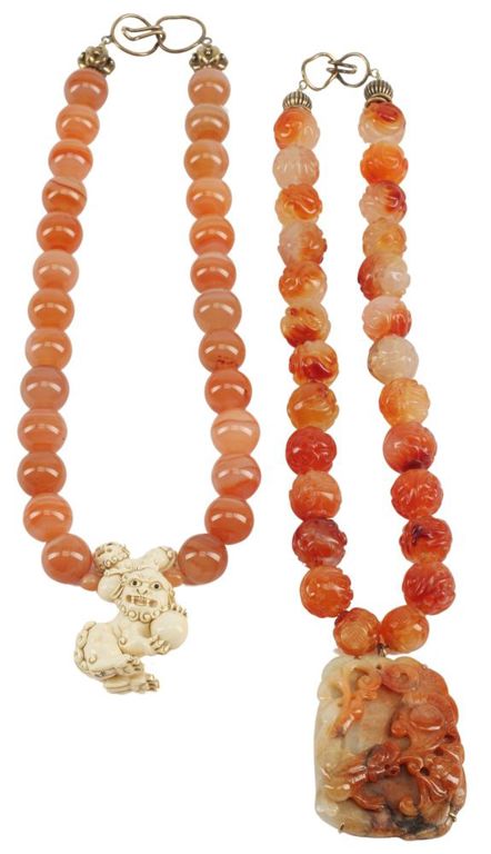 Estate Chinese Carnelian & Hardstone Necklaces