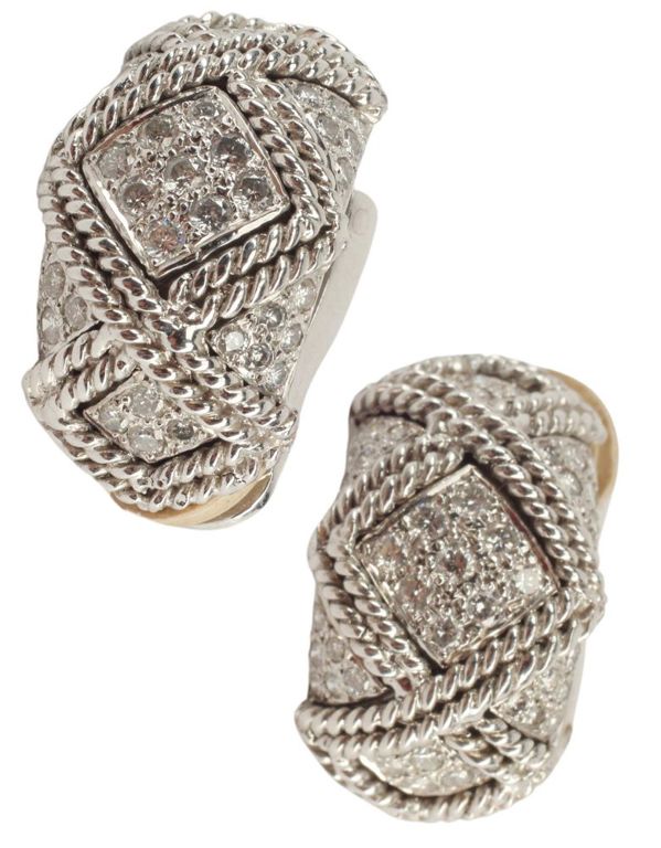 Estate 14kt Wg Diamond Half Hoop Earrings