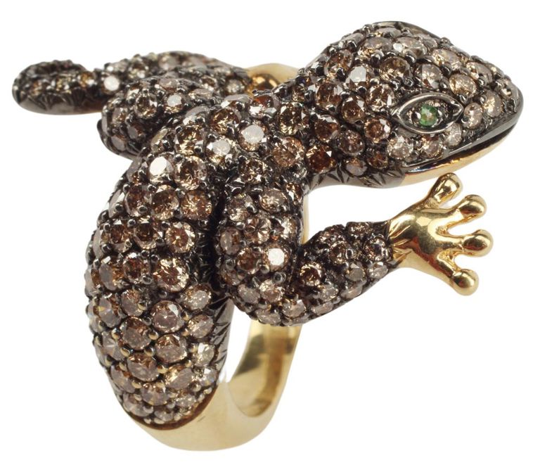 Estate 18kt Yellow Gold Pave Diamond Lizard Ring