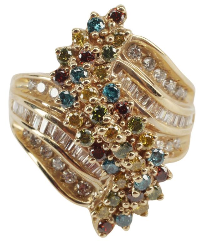 Estate 14kt Yellow Gold Multicolor Diamond Ring