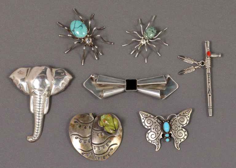 Native American & Mexican Silver Brooches
