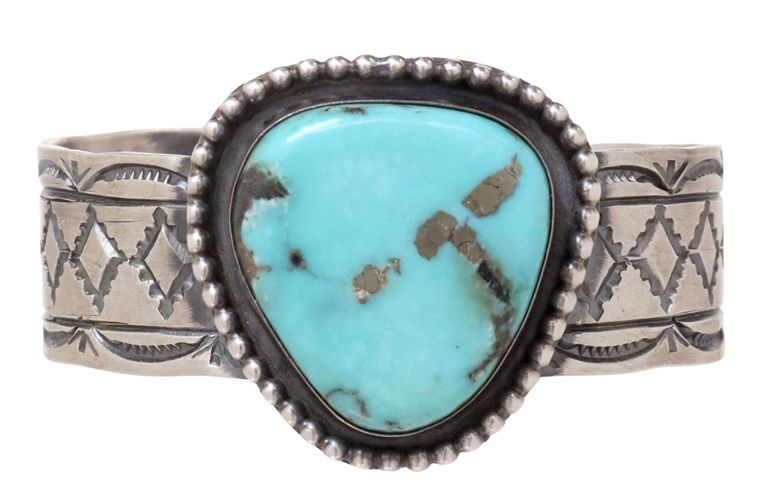 Southwest Sterling & Turquoise Stamp Work Cuff
