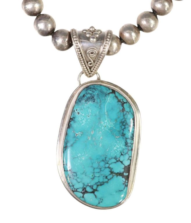 Large Southwest Style Turquoise Pendant Necklace