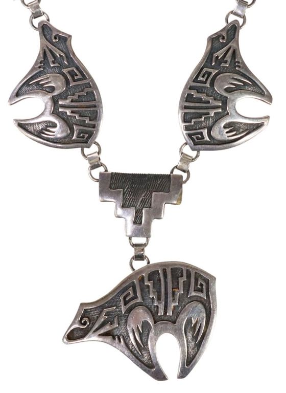 Southwest Sterling Silver Overlay Bear Necklace