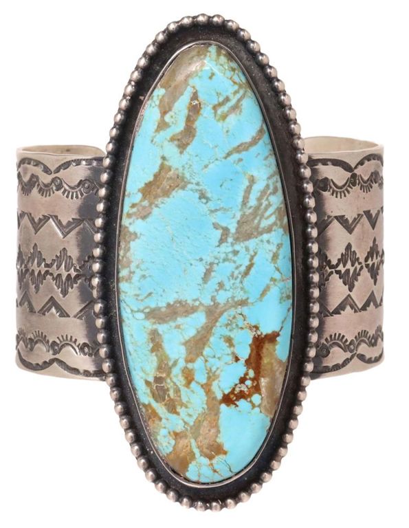 Southwest Sterling & Turquoise Stamp Work Cuff