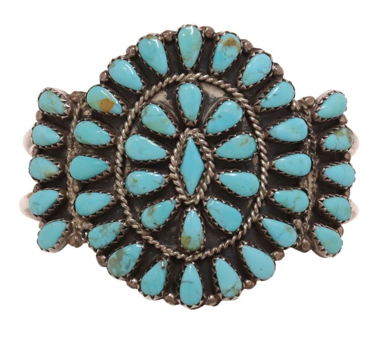 N&r Nez Navajo Sterling Turquoise Cluster Cuff