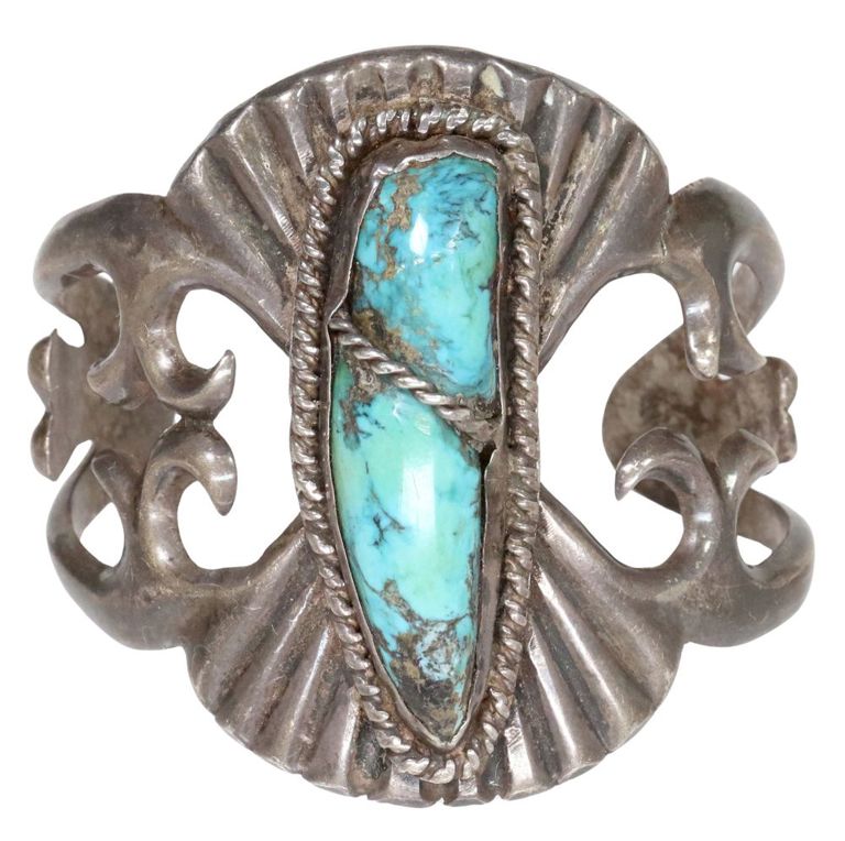 Native American Silver & Turquoise Cuff Bracelet