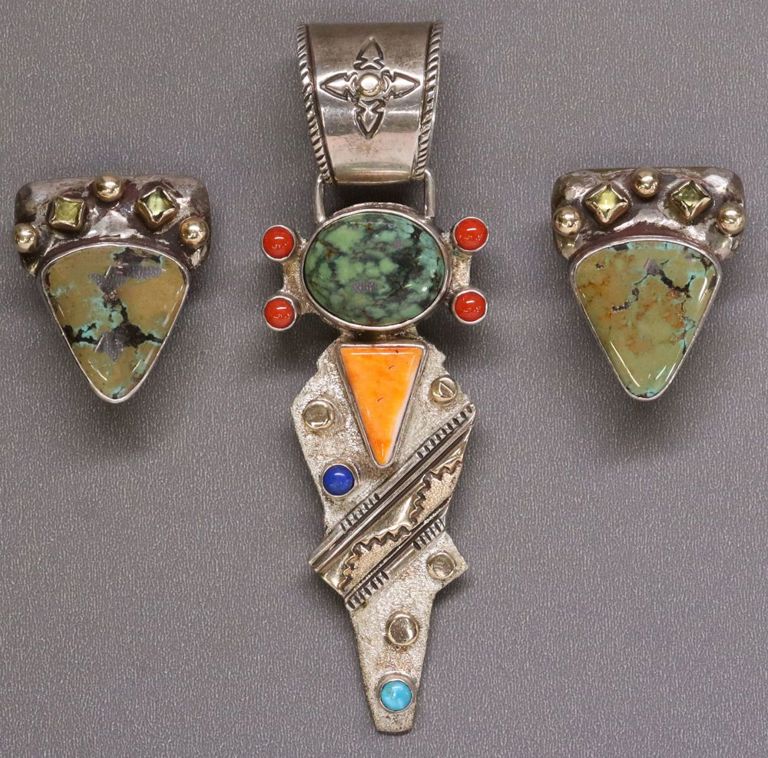 Alvin Monte Navajo Kachina Pendant, Earrings