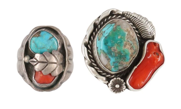 Gent's Native American Turquoise & Coral Rings