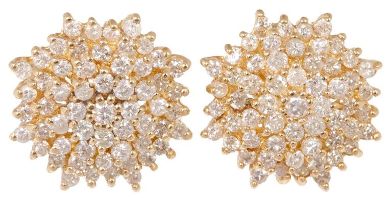 Estate 14kt Gold Diamond Cluster Stud Earrings