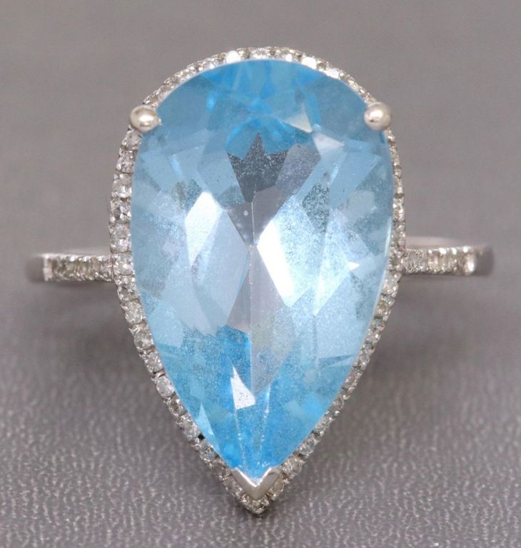 Estate 14kt Wg Blue Topaz & Diamond Ring