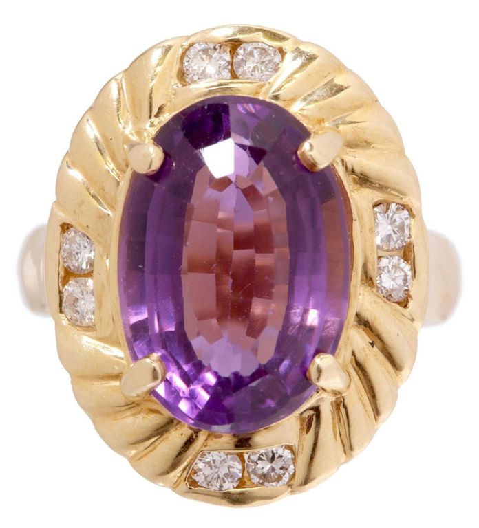 Estate 14kt Gold Amethyst & Diamond Cocktail Ring