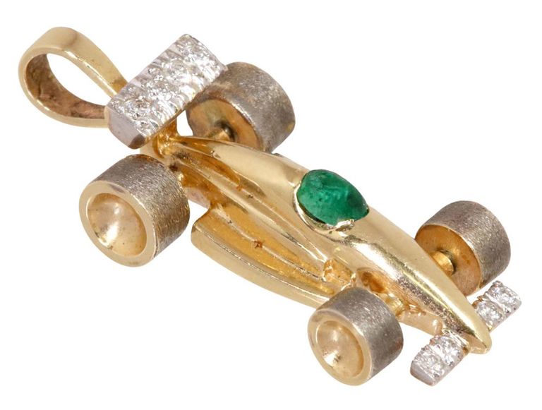 Estate 14kt Gold & Diamond Racecar Pendant