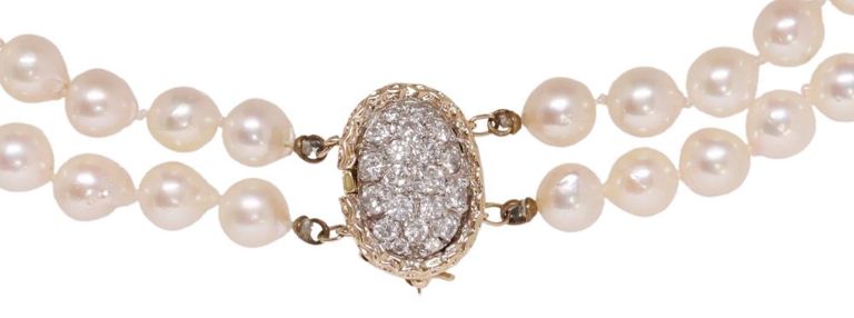 Estate Pearl Necklace 14kt & Diamond Clasp
