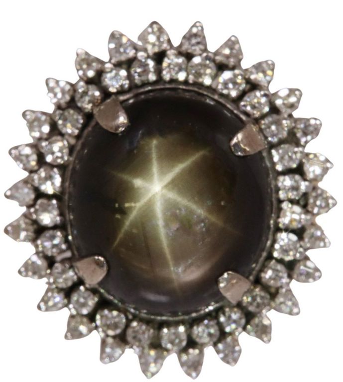 Estate 14kt Black Star Sapphire Diamond Ring