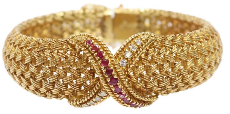 Estate Italian 18kt Gold Ruby & Diamond Bracelet