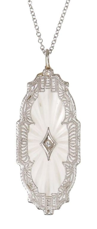 Art Deco Style 10kt White Gold & Diamond Necklace