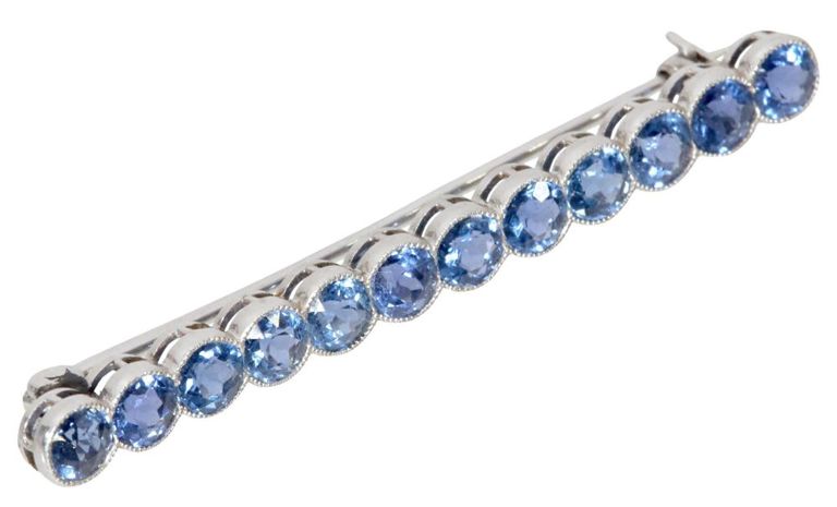 Estate Platinum & Lab Sapphire Bar Pin