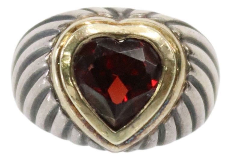 Estate David Yurman 925 & 14kt Gemstone Heart Ring
