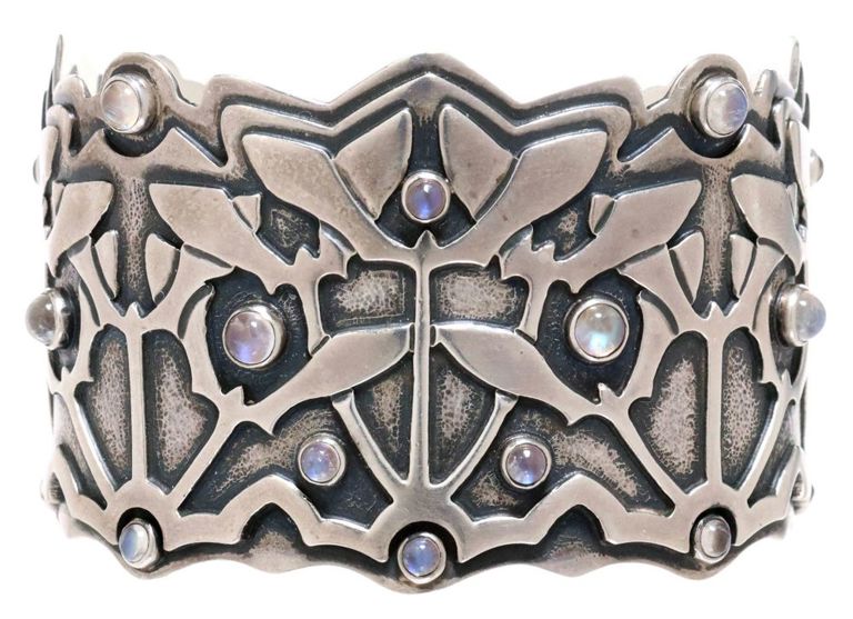 Estate Sterling Silver & Moonstone Cuff