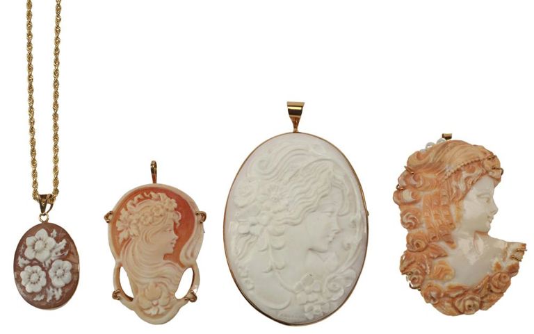 Estate Italian 14kt Yellow Gold & Carved Shell Cameo Pendant Brooches