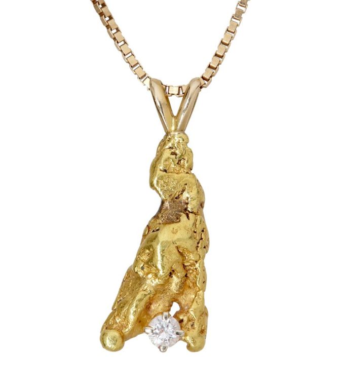 Estate 14kt Gold & Diamond Nugget Pendant on Chain