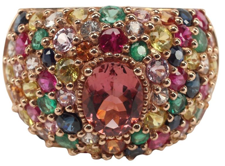 Estate 14kt Rose Gold & Multi-color Gemstone Cocktail Ring