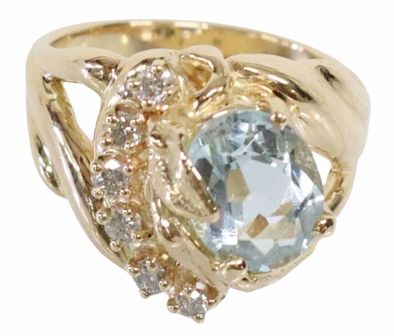 Estate 14kt Gold, Aquamarine & Diamond Ring