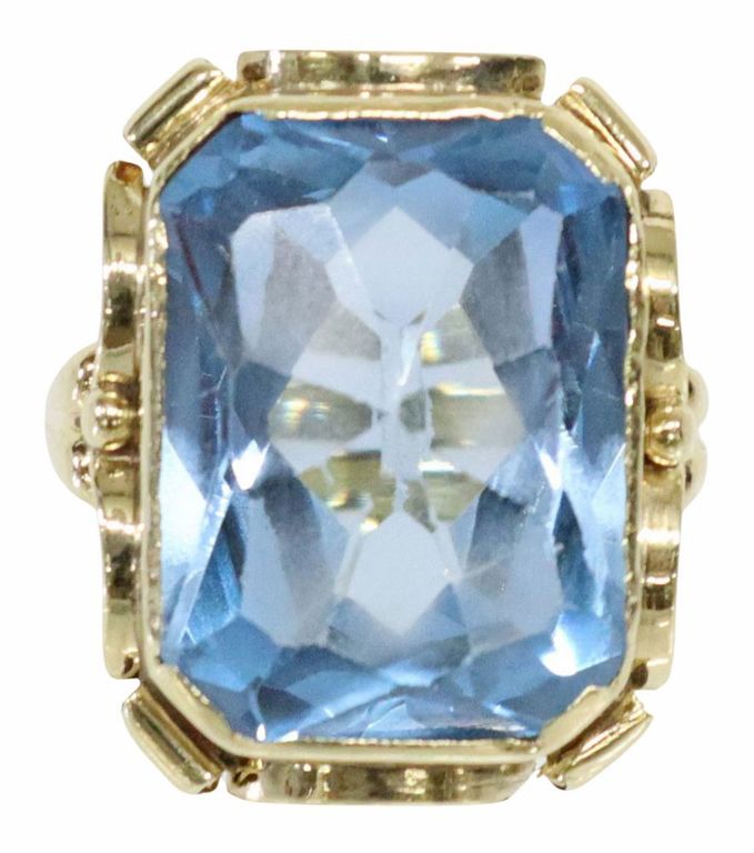 Estate 14kt Gold & Blue Glass Inset Ring