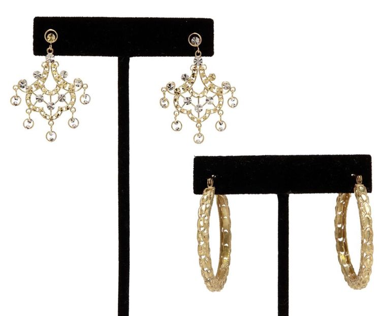 Estate 10kt Gold Hoop & 14kt Gold Chandelier Earrings