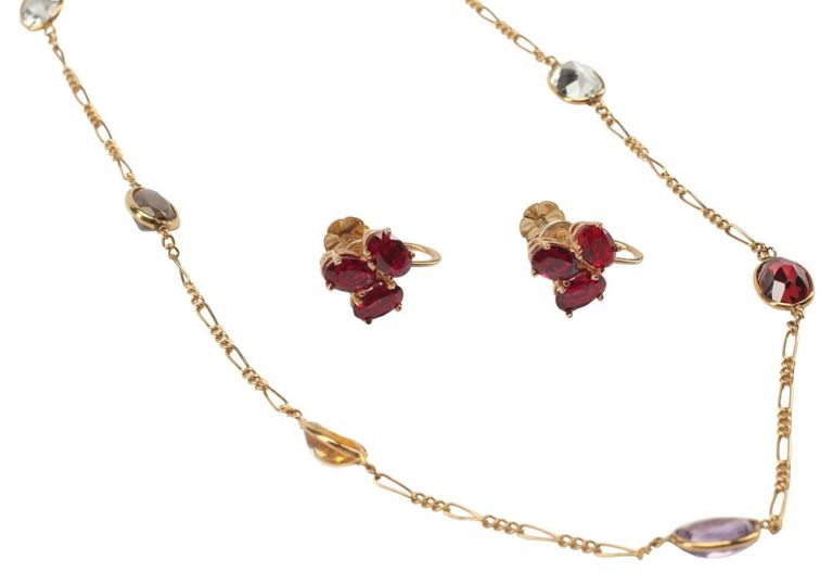 Estate 14kt Yellow Gold & Multi-color Gemstone Necklace & Earrings