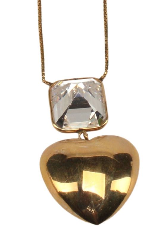Estate 14kt Yellow Gold & Faux Diamond Heart Charm Necklace