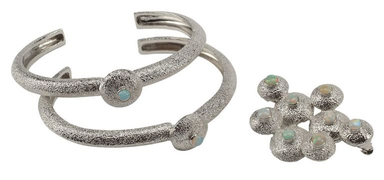 Mignon Faget Textured Sterling & Opal Cuffs & Brooch