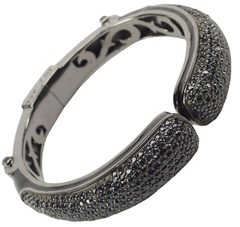 Matthew Campbell Laurenza Black Enamel & Spinel Hinged Bangle Bracelet