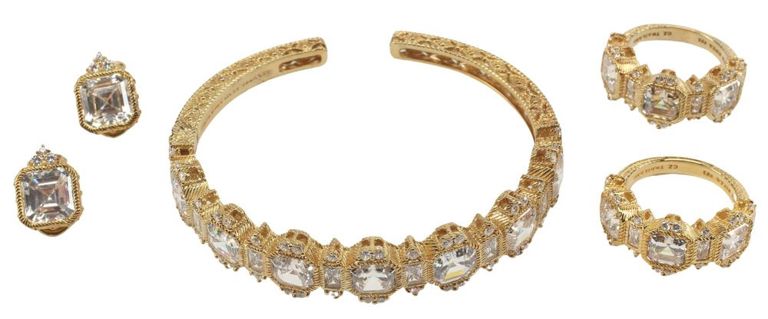 Estate Designer Judith Ripka Gold Vermeil & Cz Cuff, Earrings & Rings
