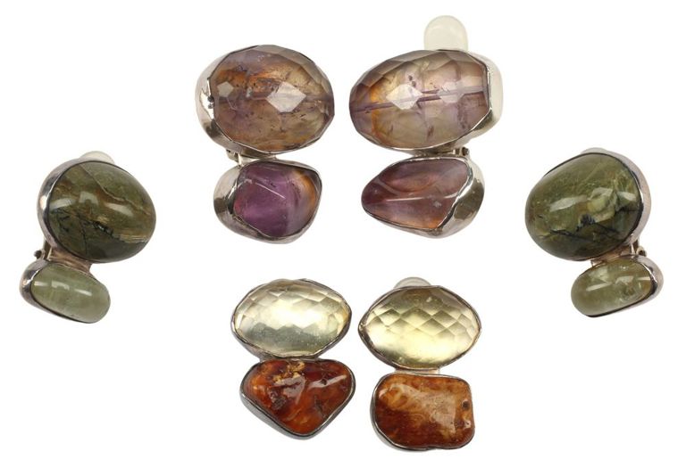 Rebecca Collins Sterling & Multi-gemstone Clip-On Earrings