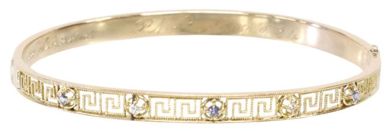 Estate Art Deco 10kt Gold & Diamond Hinged Bangle