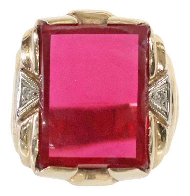 Estate 10kt Yg & Lab-Created Ruby & Diamond Ring